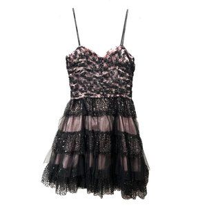 Masquerade Pink Black Sequined Lace Dress